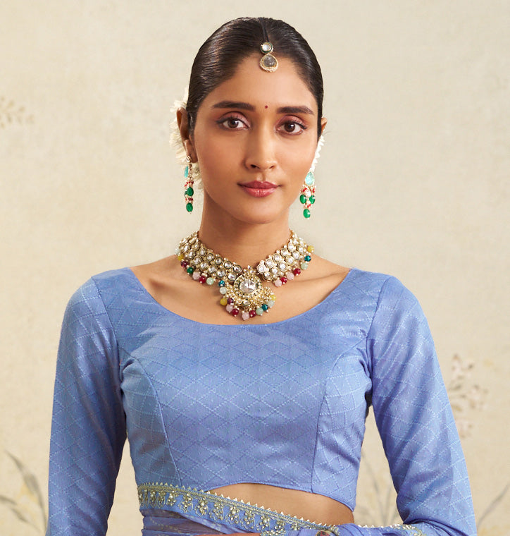 blue chiffon saree