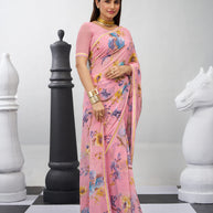Pink floral saree lightweight look