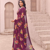 rich wine digital print saree
