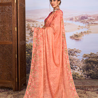 Brown floral embroidered chiffon saree casual wear