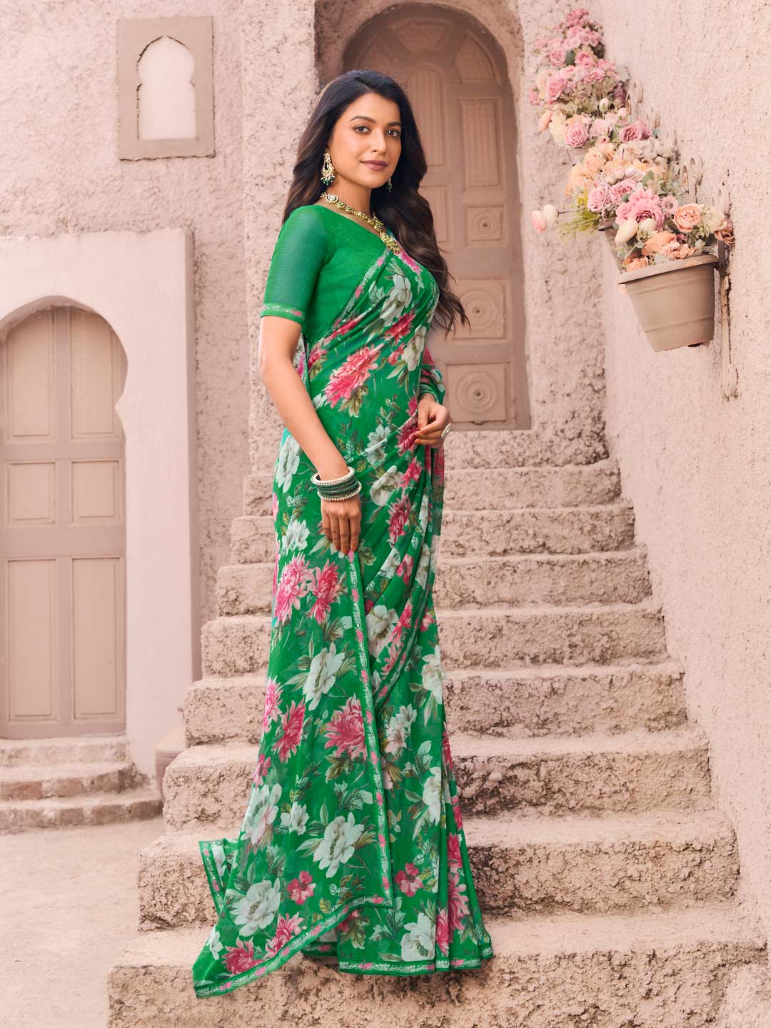 green saree for festive wear