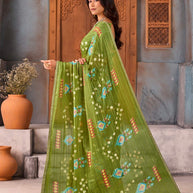 Green foil embellished Silk Blend saree party wear