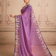 Purple floral embroidered silk blend saree daily wear