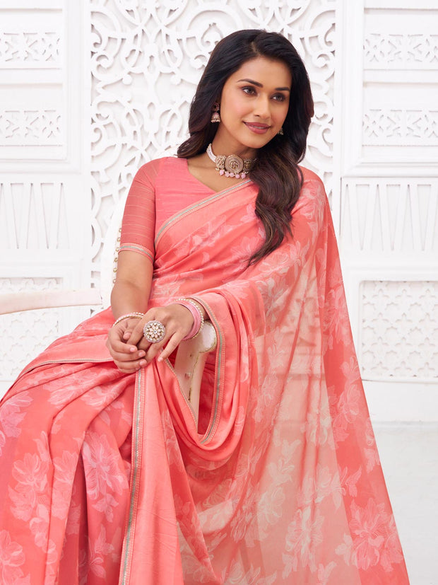designer pink printed saree