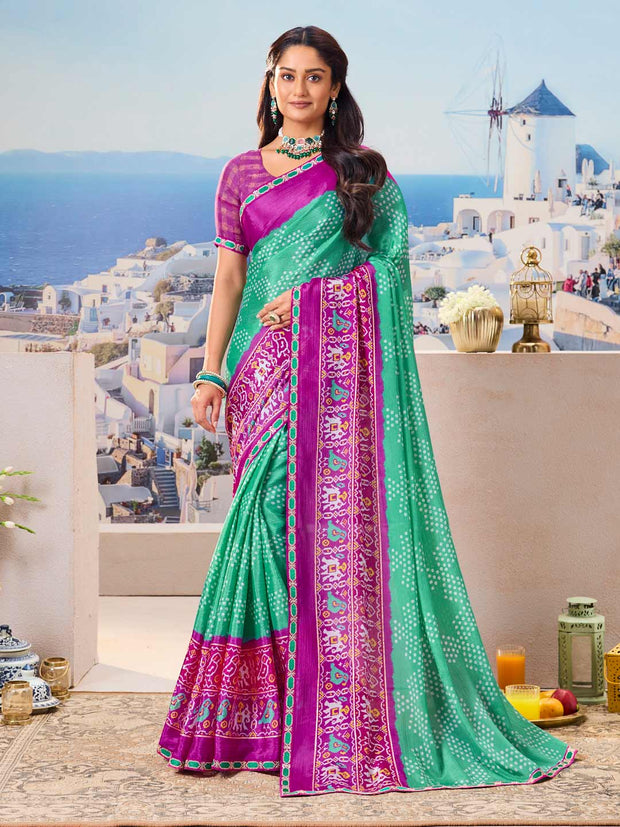 Green bandhani saree