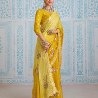 Laxmipati Aanya Yellow Chiffon Embroidered Saree