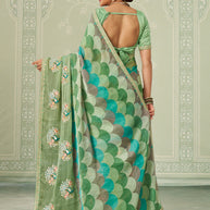 Green embroidered chiffon saree party wear