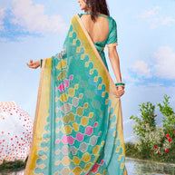 Green diamond printed chiffon saree party wear 