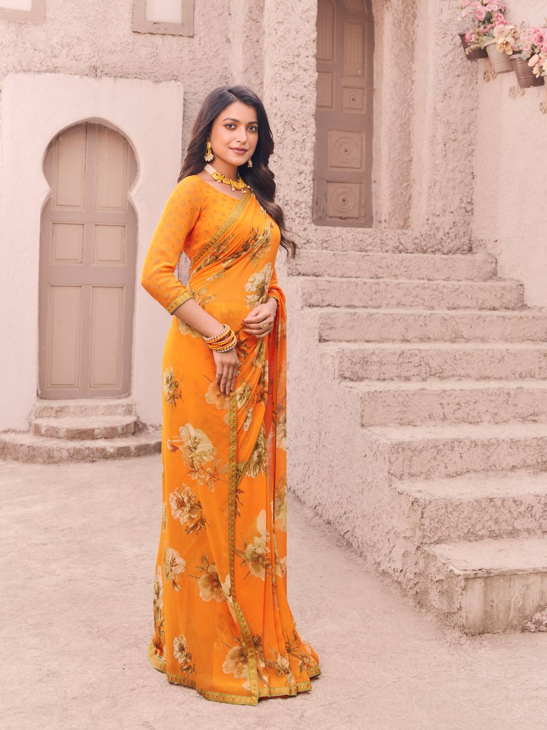 vibrant digital print designer saree