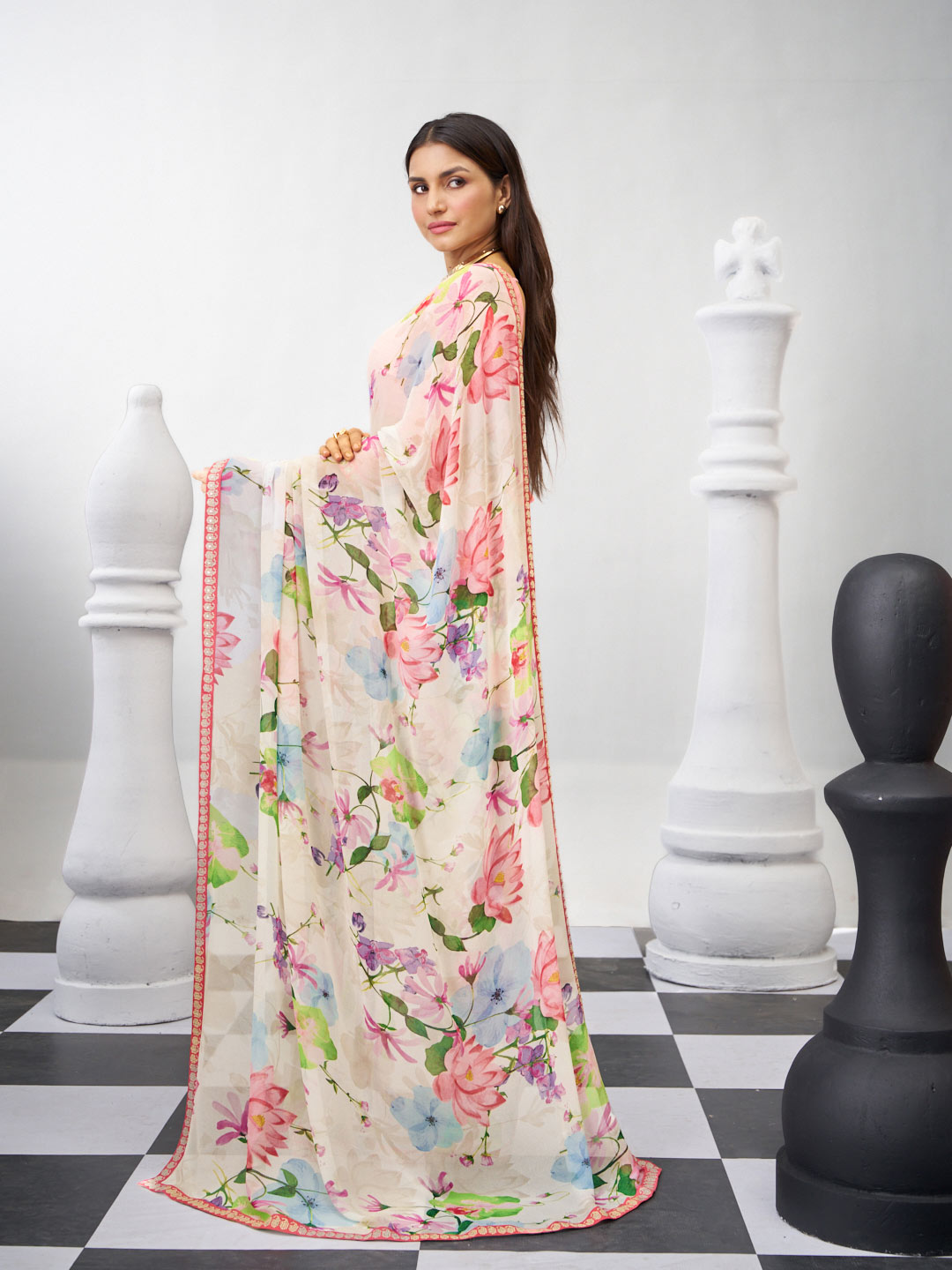 White printed saree daily wear