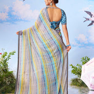  Blue plain georgette saree office wear
