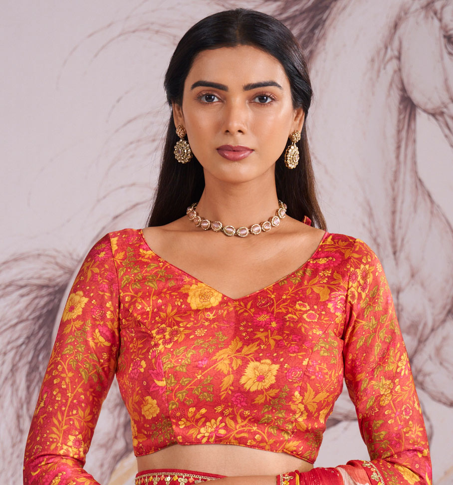 Laxmipati Murli Orange Chiffon Abstract Saree