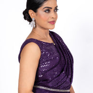 Purple sequin embroidered georgette saree daily wear