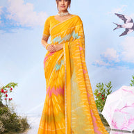 Yellow embroidered silk saree festive wear 