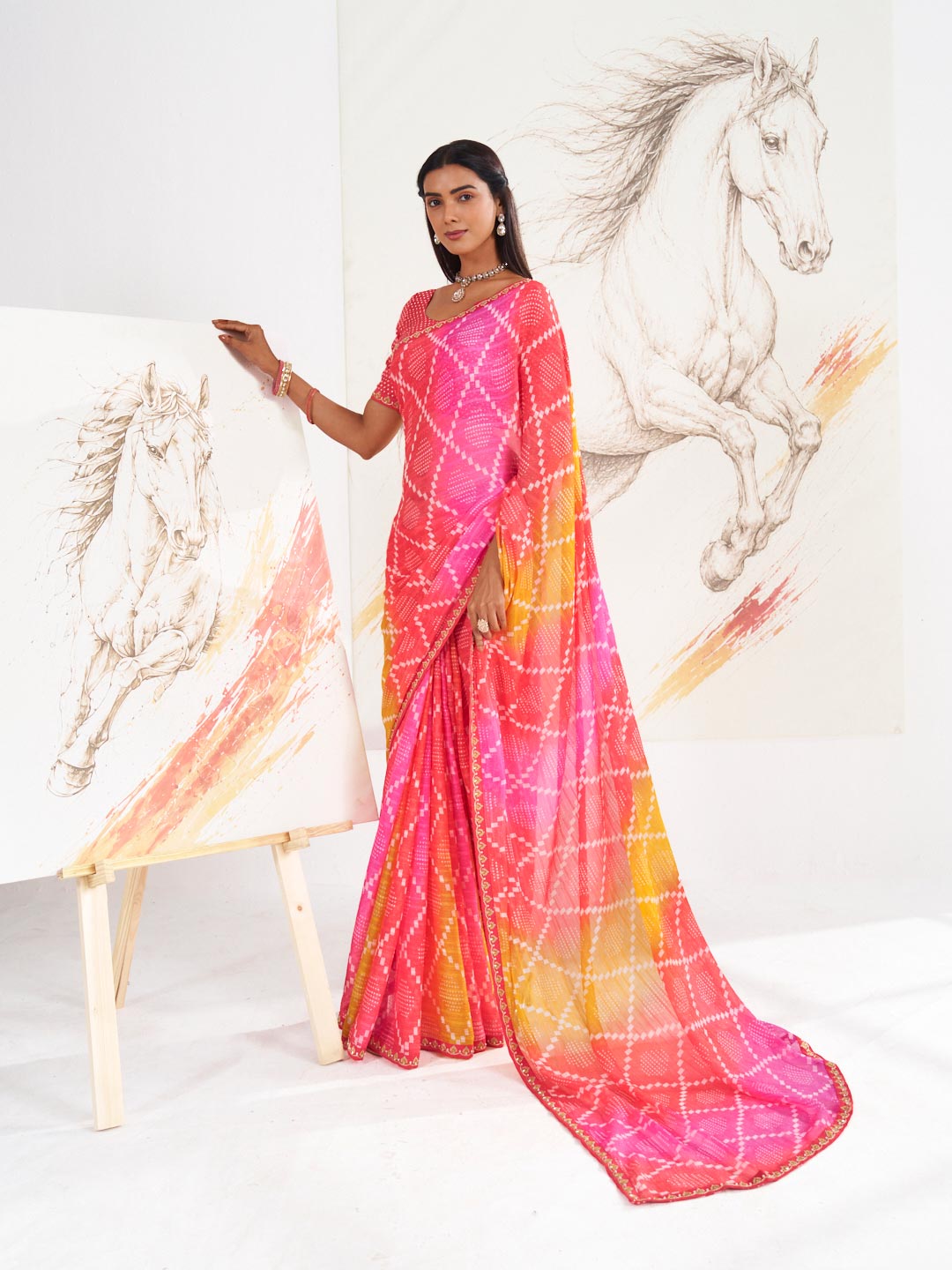 Laxmipati Murli Pink Chiffon Geometric Saree