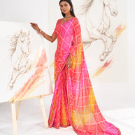 Laxmipati Murli Pink Chiffon Geometric Saree