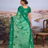 Green floral embroidered chiffon saree wedding wear