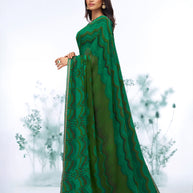 Green geometric printed georgette saree daily wear