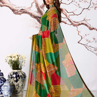 Green patchwork printed georgette saree party wear