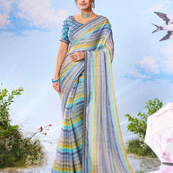 Blue embroidered georgette saree festive wear 