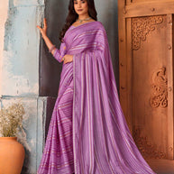 Purple striped silk blend saree party wear
