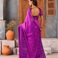 Pink floral dotted silk blend saree party wear