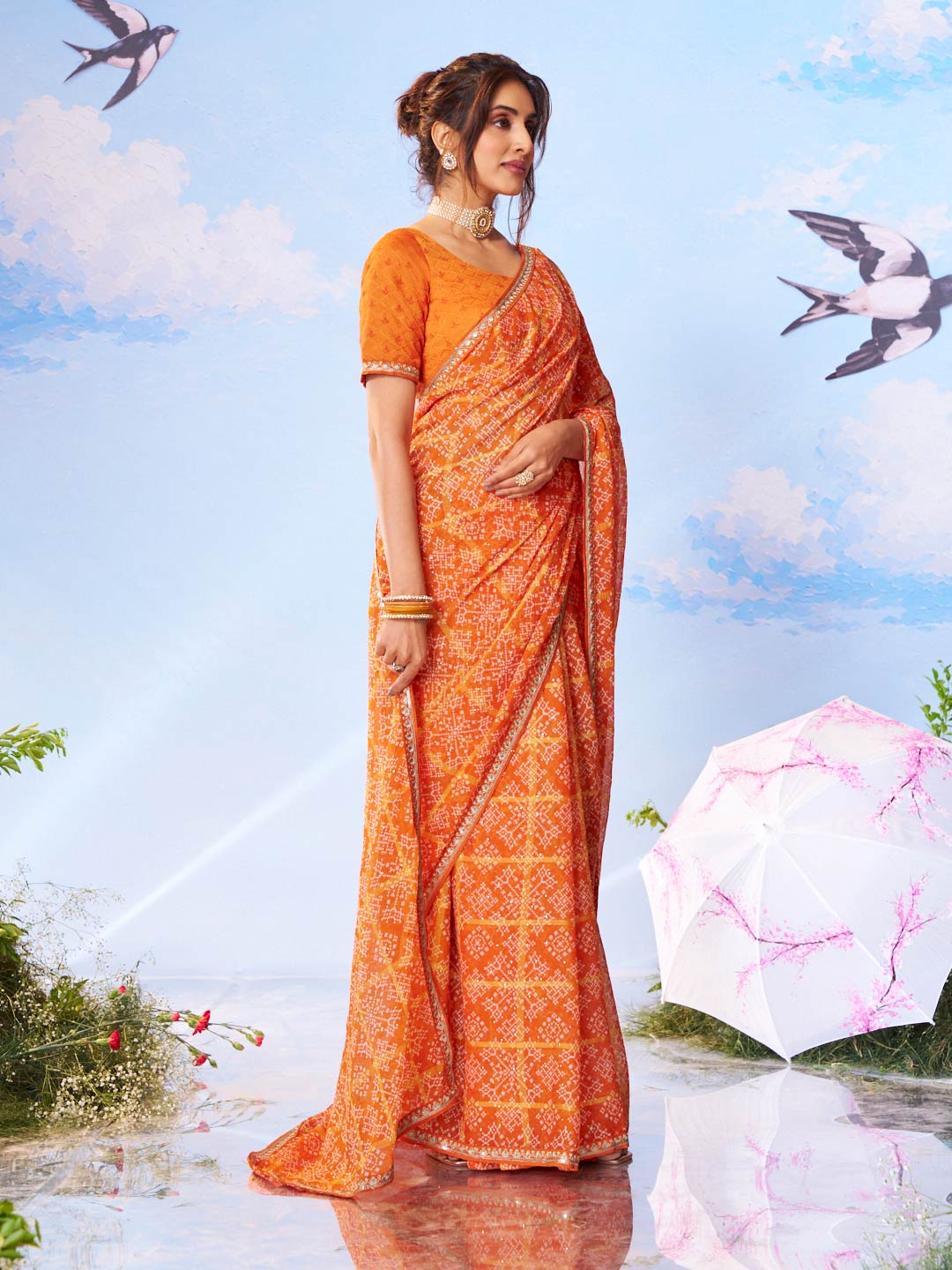 Orange zari woven silk saree traditional wear
