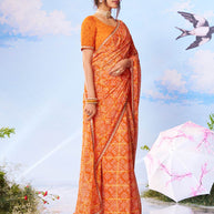 Orange zari woven silk saree traditional wear