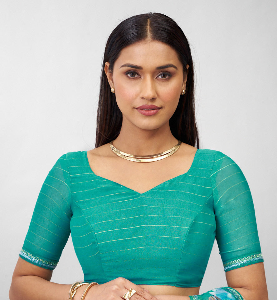 Laxmipati Bhaavana Green Georgette Floral Printed Saree