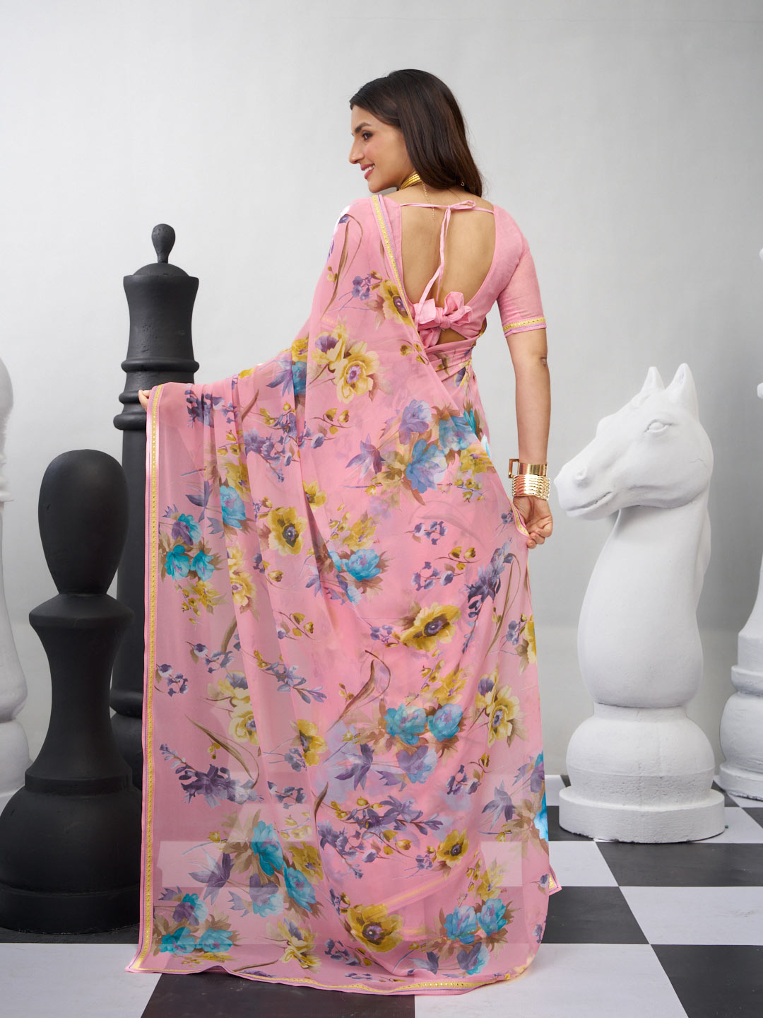 Pink stylish floral saree