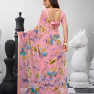 Pink stylish floral saree