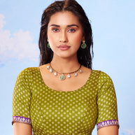 Olive Green floral printed chiffon saree casual wear
