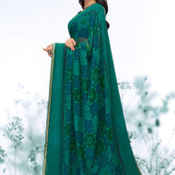 Green floral printed georgette saree casual wear