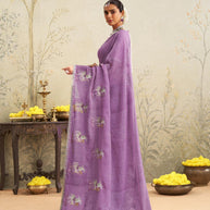 Purple embroidered chiffon saree daily wear
