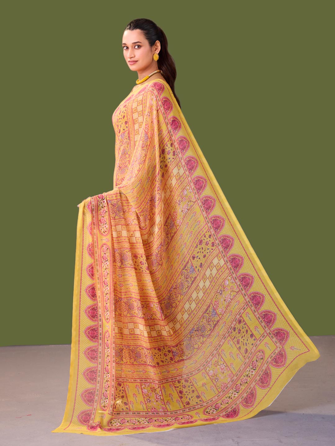 Laxmipati Dillagi Yellow Georgette Floral Saree