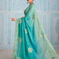 Laxmipati Aanya Blue Chiffon Embroidered Saree