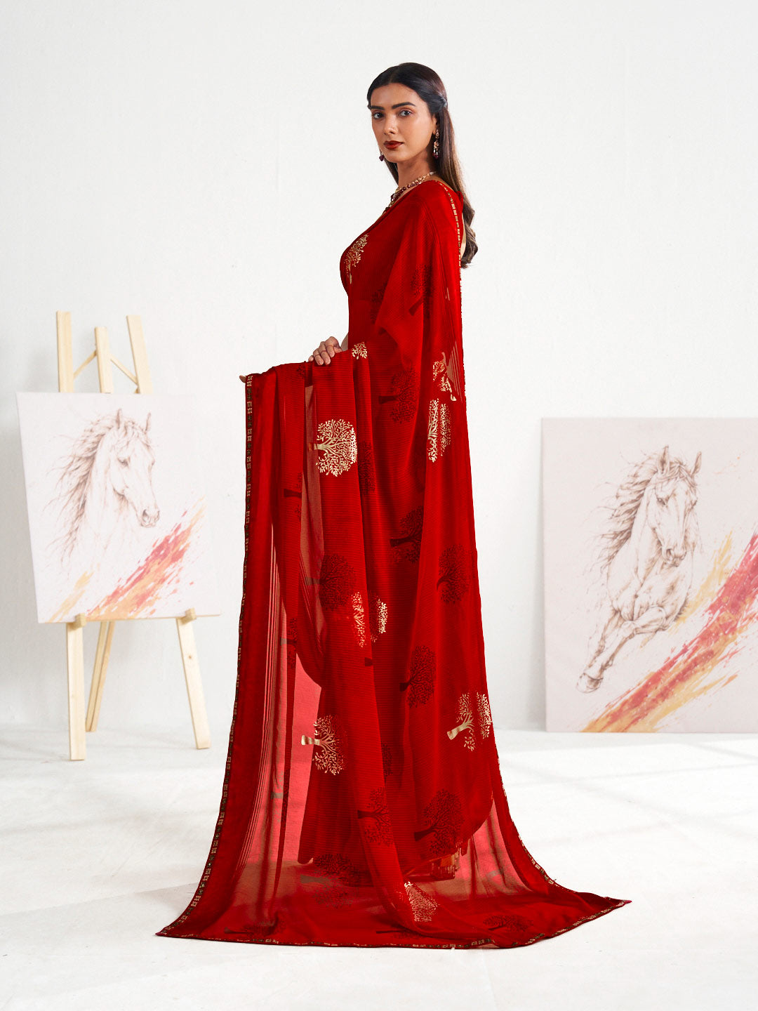 Laxmipati Murli Red Georgette Floral Saree