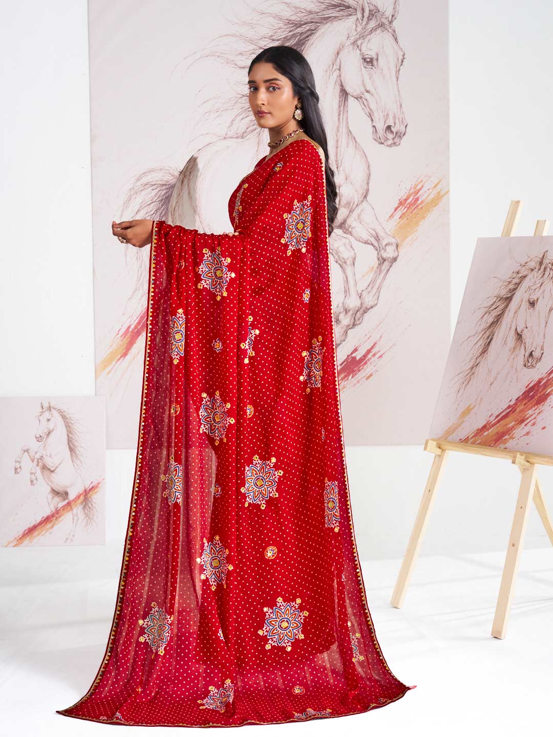Laxmipati Murli Red Silk Blend Floral Saree