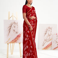 Laxmipati Murli Red Chiffon Floral Saree