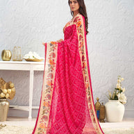 Pink floral printed georgette saree festive wear
