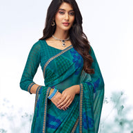Blue geometric printed georgette saree wedding wear