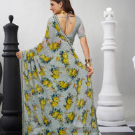 Grey elegant floral saree