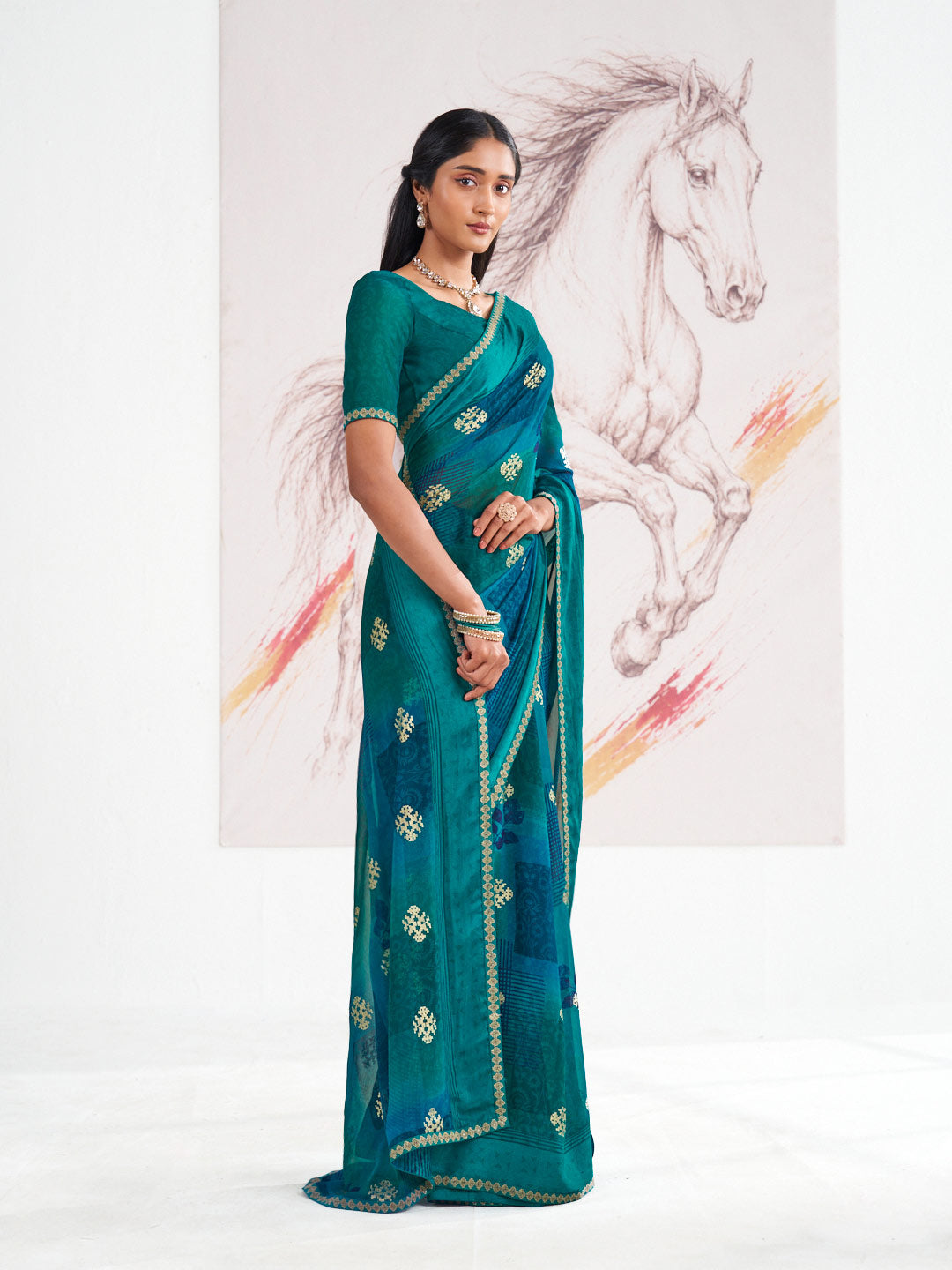 Laxmipati Murli Blue Georgette Floral Saree