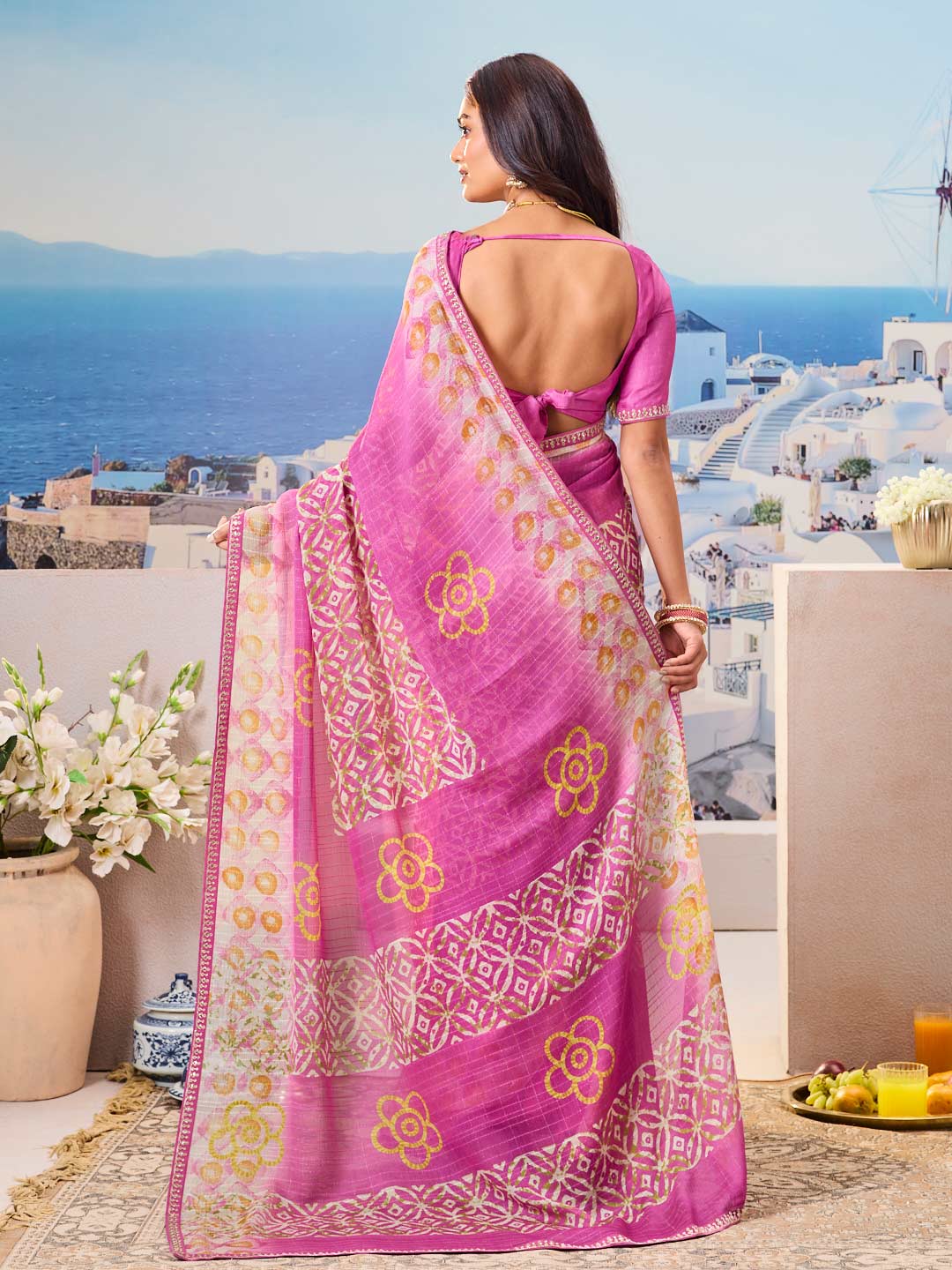 Purple trendy floral saree