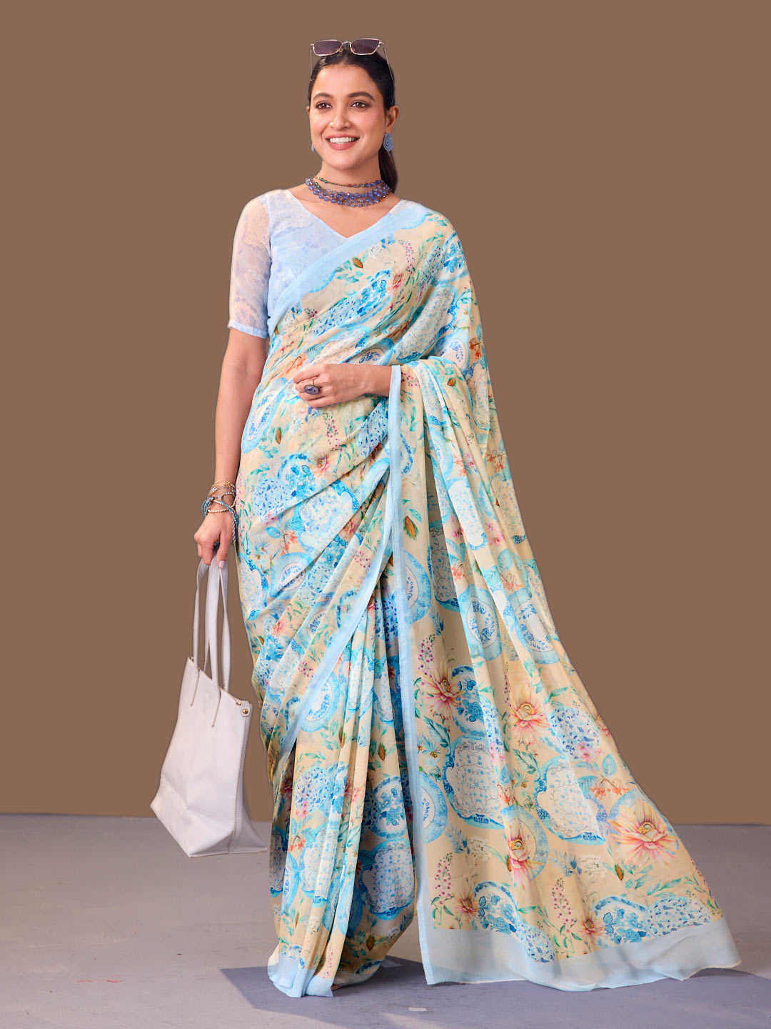 Laxmipati Dillagi Blue Georgette Floral Saree