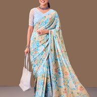 Laxmipati Dillagi Blue Georgette Floral Saree