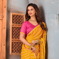 Yellow striped silk blend saree wedding wear