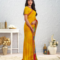 Yellow floral printed georgette saree casual wear
