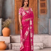 Pink floral printed georgette saree party wear