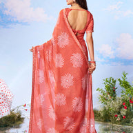 Peach floral printed chiffon saree party wear